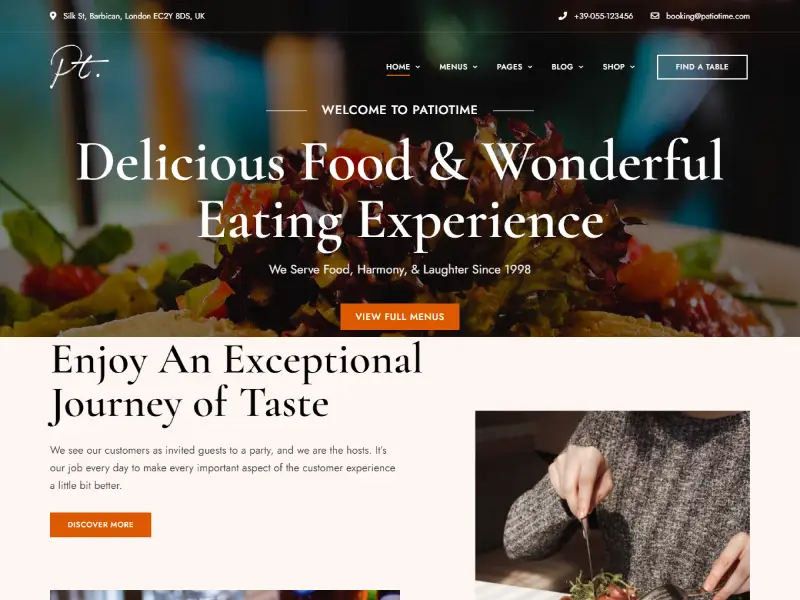 PatioTime - Restaurant WordPress Theme PT